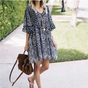 Anthro black and white embroidered eyelet dress